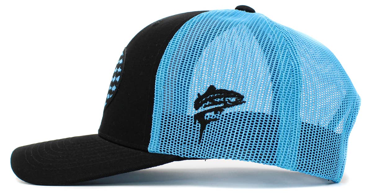 USA Fish Flag Mesh Back Ballcap: BLK-BLK