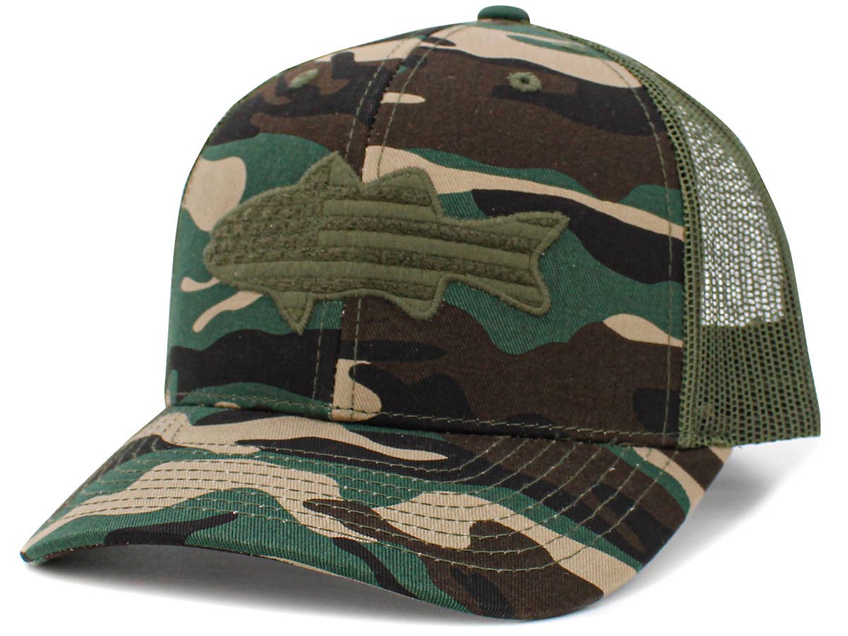 Fish Flag Mesh Back Ballcap: BLK-Dark Grey