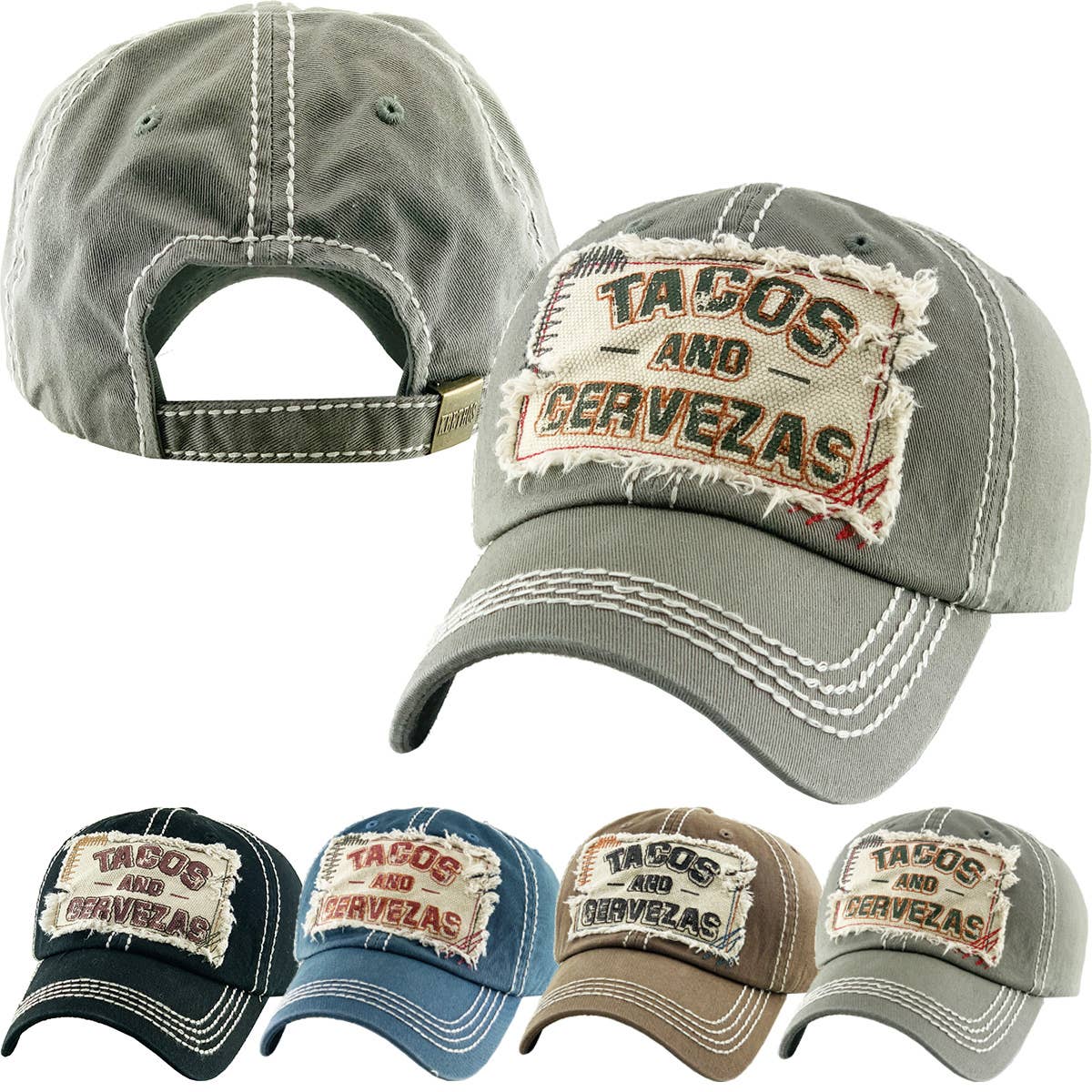 TACOS AND CERVEZAS Vintage Ballcap: BLUE