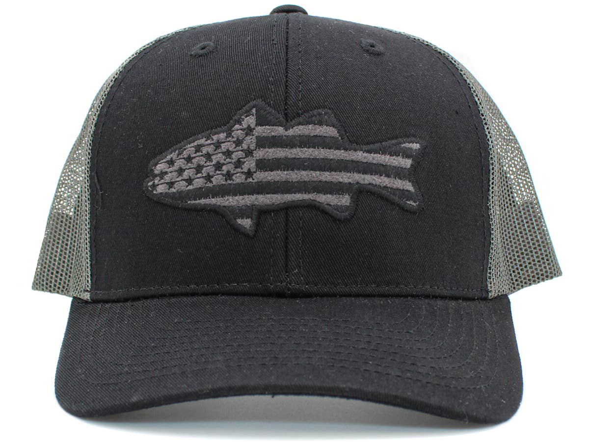 Fish Flag Mesh Back Ballcap: BLK-Dark Grey