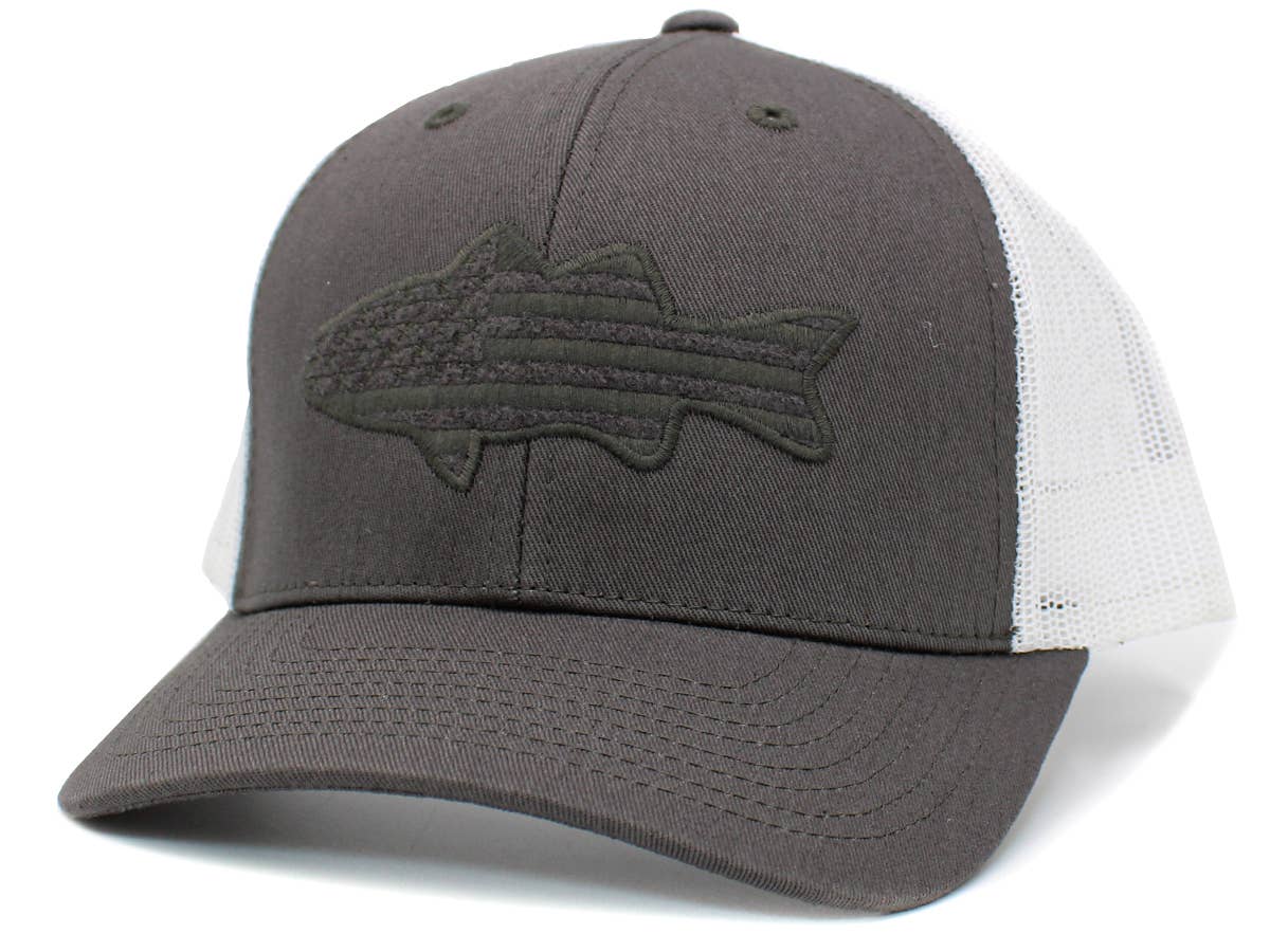 Fish Flag Mesh Back Ballcap: BLK-Dark Grey