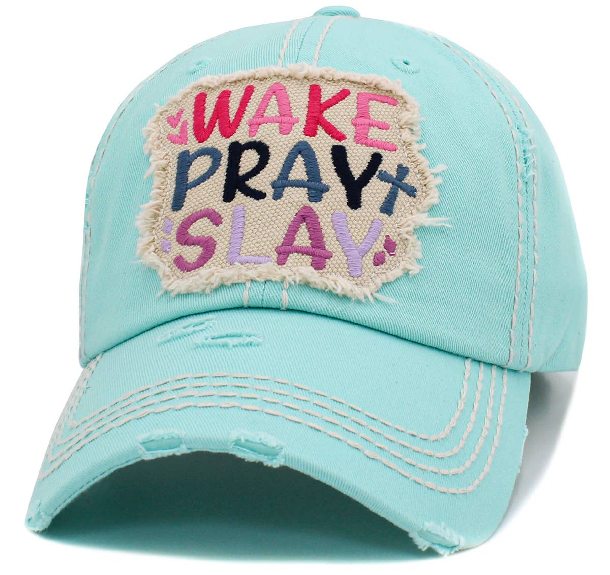 Wake Pray Slay Washed Vintage Ballcap: Grey