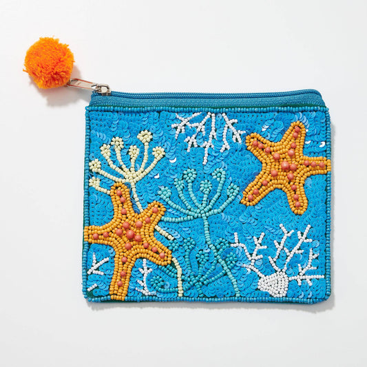 Starfish Seed Bead Canvas Pouch