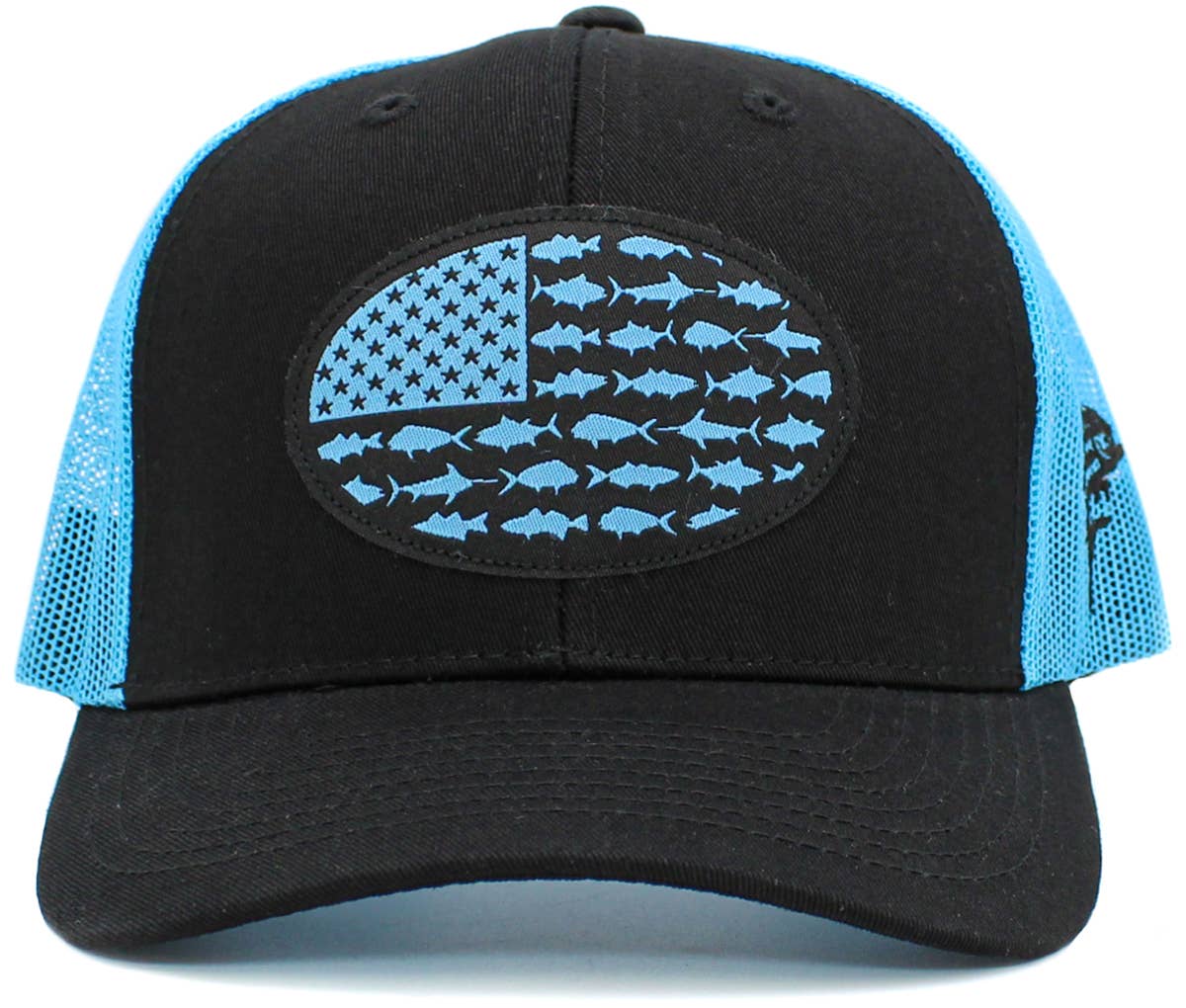 USA Fish Flag Mesh Back Ballcap: BLK-BLK