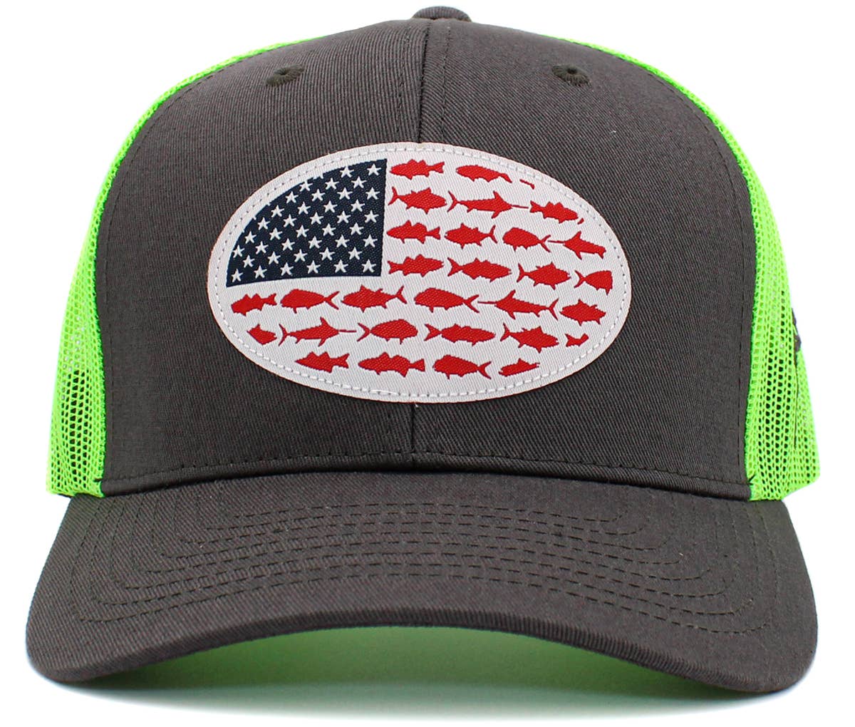 USA Fish Flag Mesh Back Ballcap: BLK-BLK