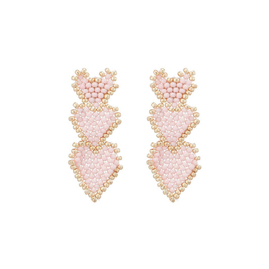 Petite Triple Heart Seed Beads Earring: Pink