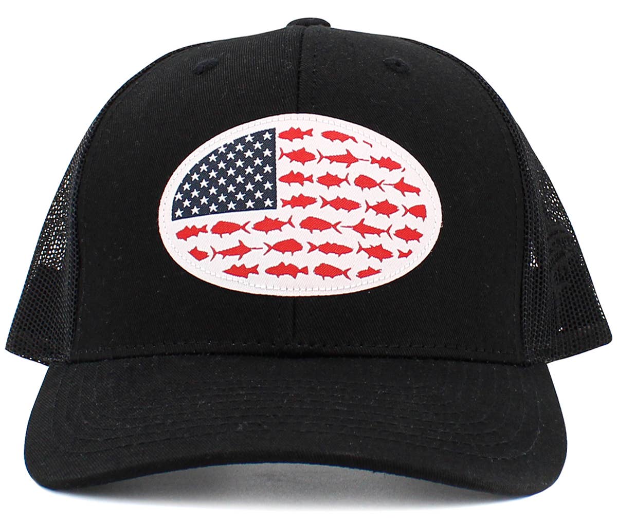 USA Fish Flag Mesh Back Ballcap: Grey/Grey