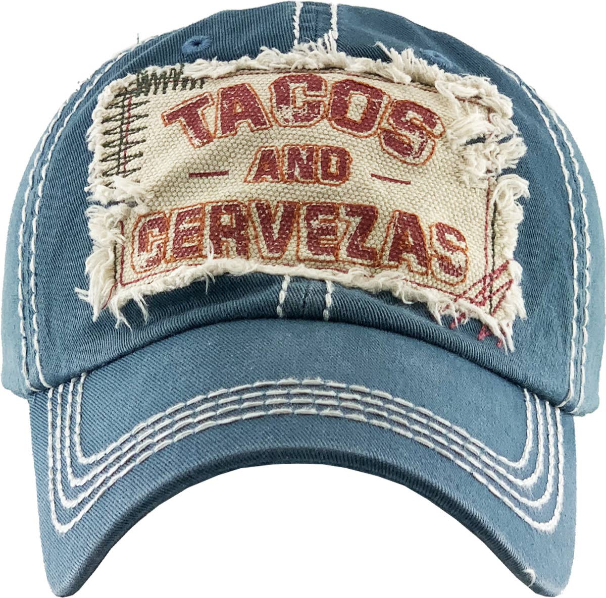 TACOS AND CERVEZAS Vintage Ballcap: BLUE