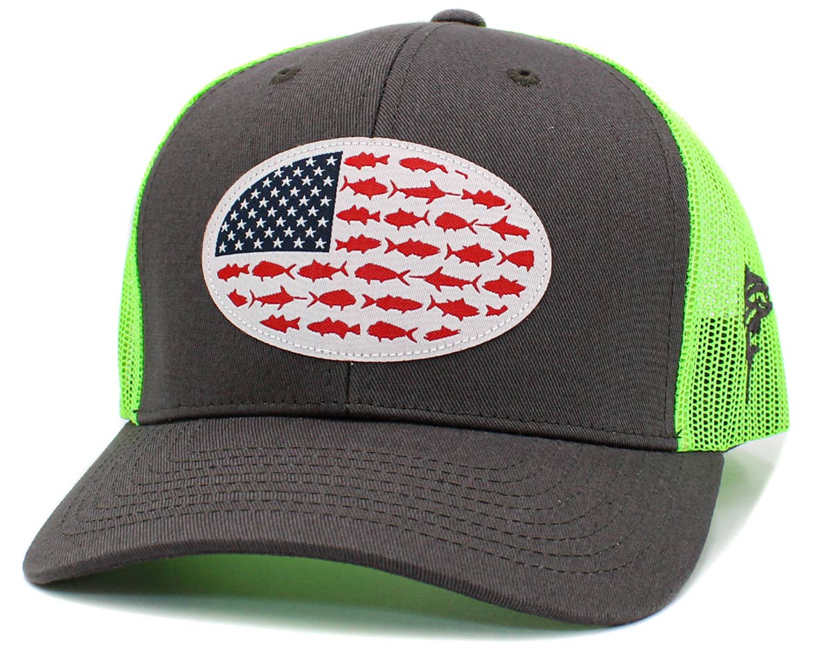 USA Fish Flag Mesh Back Ballcap: BLK-BLK