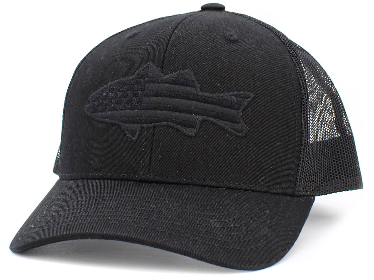 Fish Flag Mesh Back Ballcap: BLK-Dark Grey