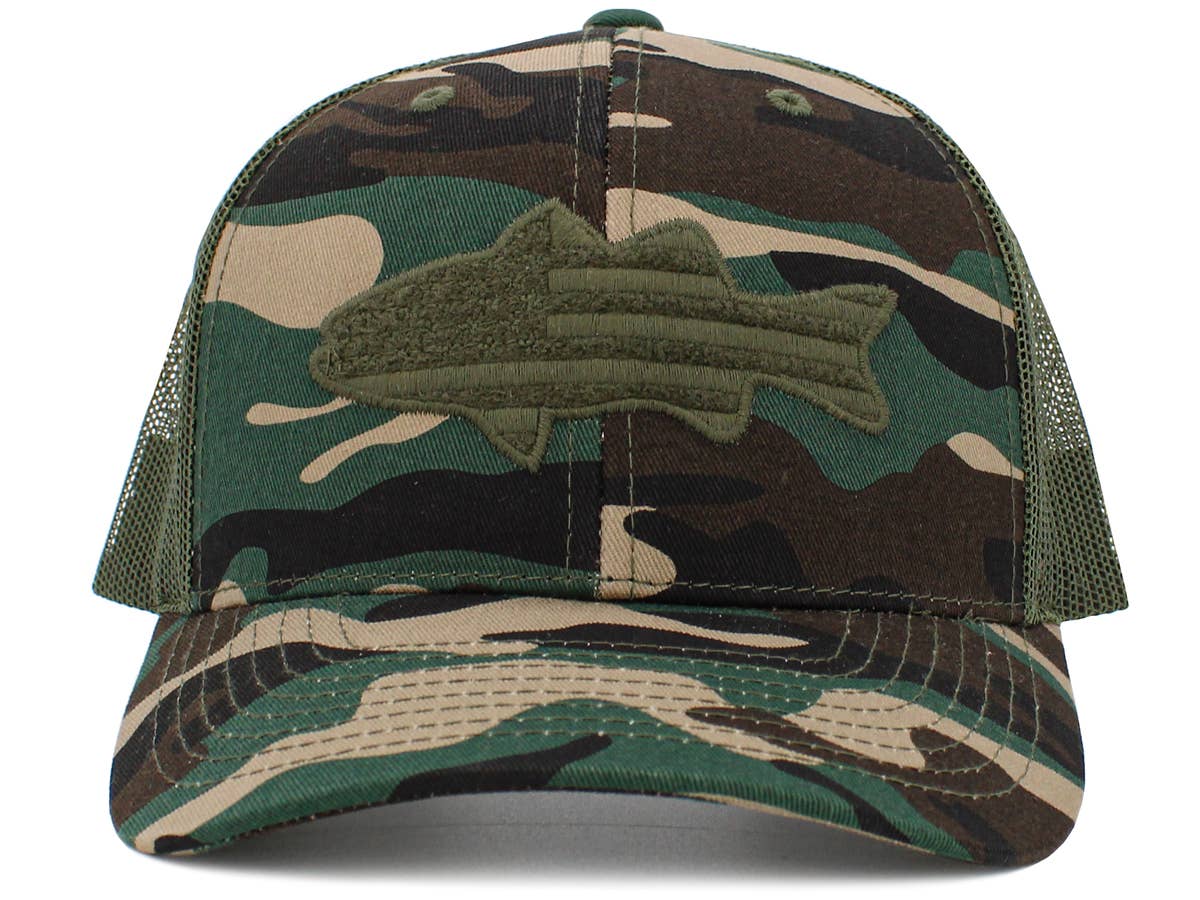 Fish Flag Mesh Back Ballcap: BLK-Dark Grey