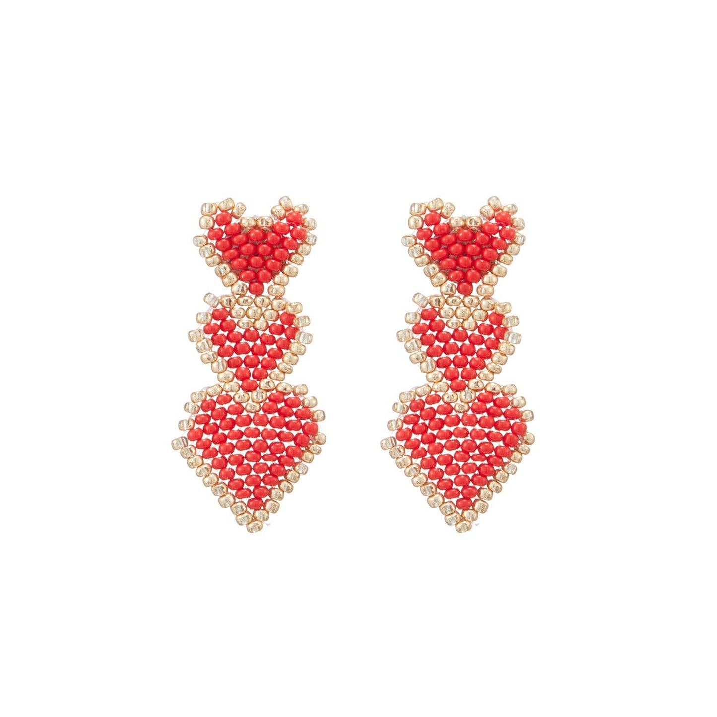 Petite Triple Heart Seed Beads Earring: Pink