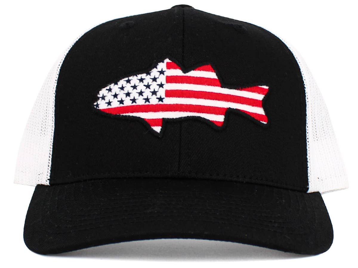 Fish Flag Mesh Back Ballcap: BLK-Dark Grey