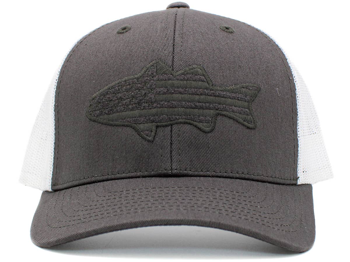 Fish Flag Mesh Back Ballcap: BLK-Dark Grey