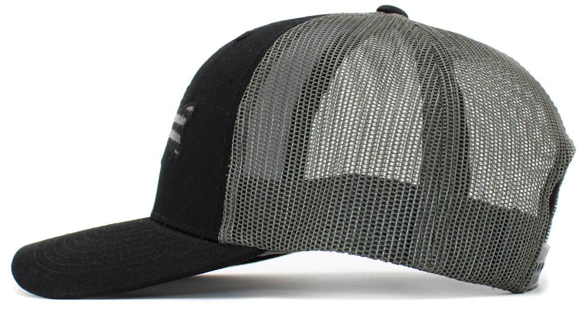 Fish Flag Mesh Back Ballcap: BLK-Dark Grey