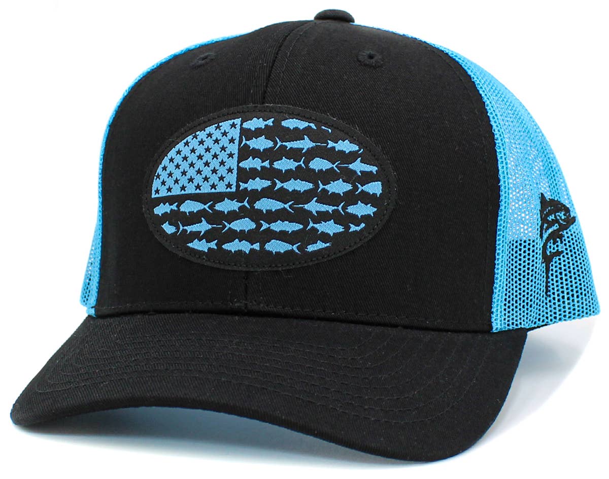 USA Fish Flag Mesh Back Ballcap: BLK-BLK