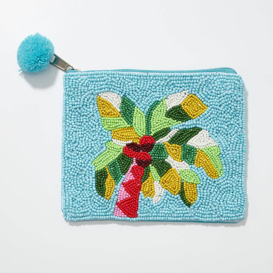 Palm Tree Seed Bead Canvas Pouch