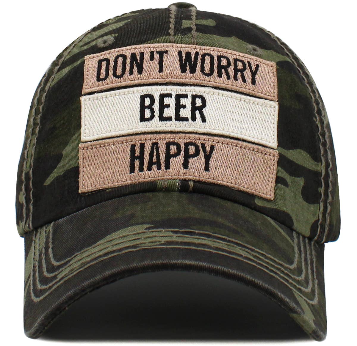 Don't Worry Beer Happy Vintage Ballcap: BLACK