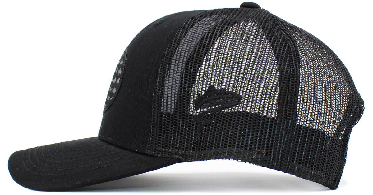 USA Fish Flag Mesh Back Ballcap: BLK-BLK