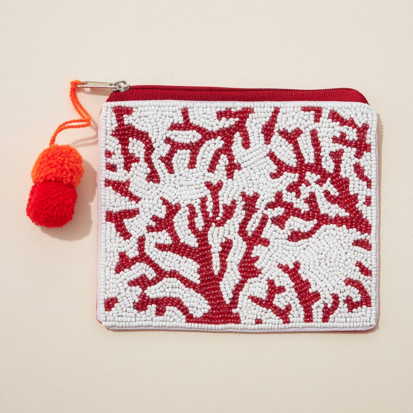 Sea Corals Seed Bead Canvas Pouch: BLU