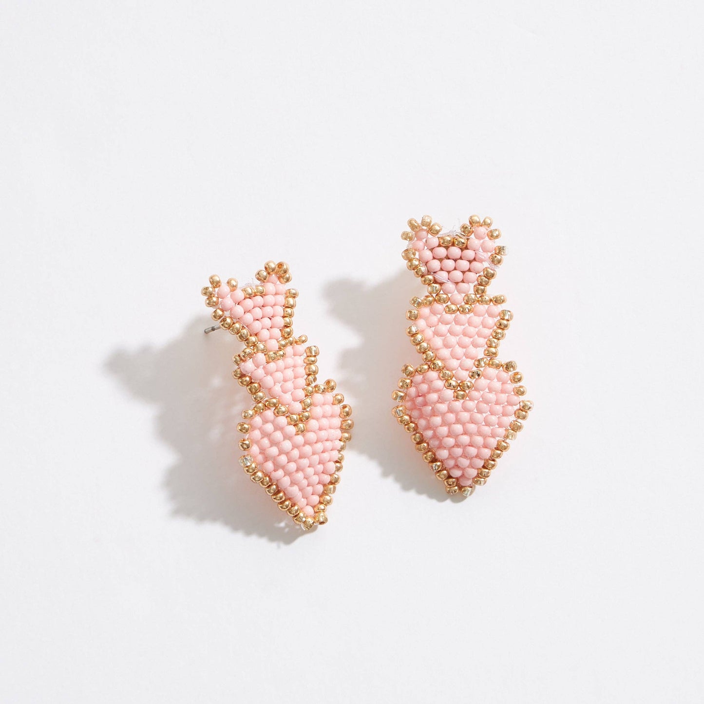 Petite Triple Heart Seed Beads Earring: Pink