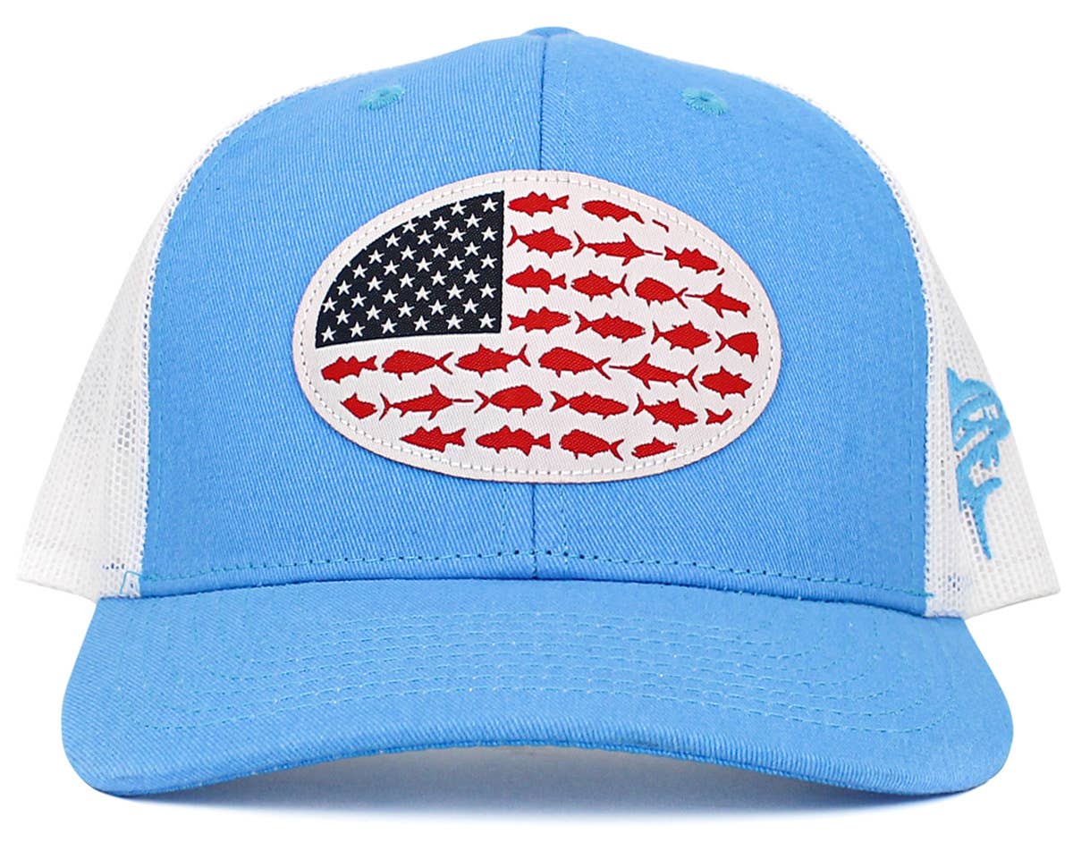 USA Fish Flag Mesh Back Ballcap: BLK-BLK