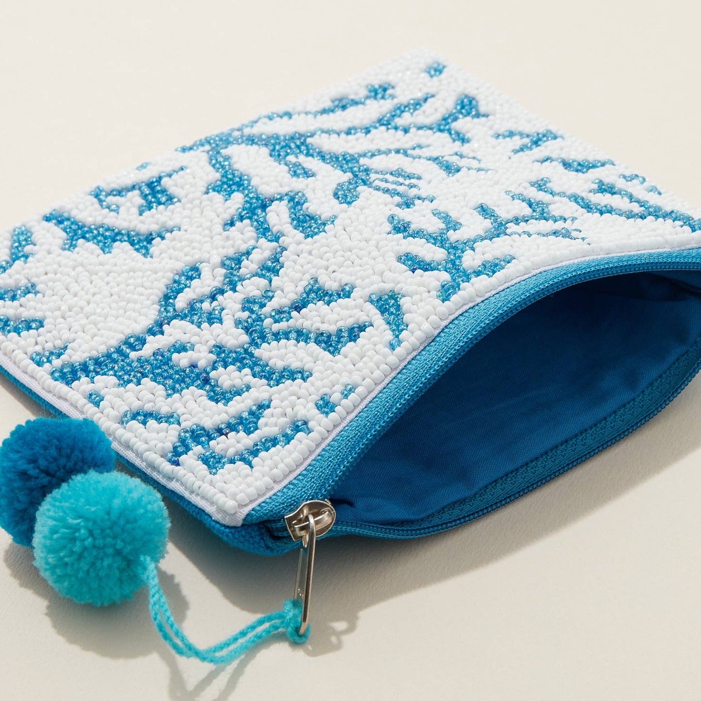 Sea Corals Seed Bead Canvas Pouch: BLU