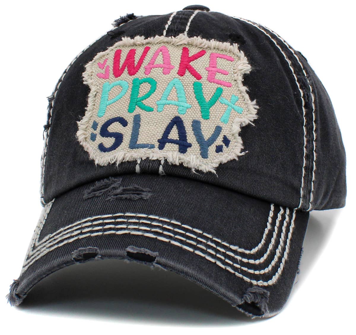 Wake Pray Slay Washed Vintage Ballcap: Grey