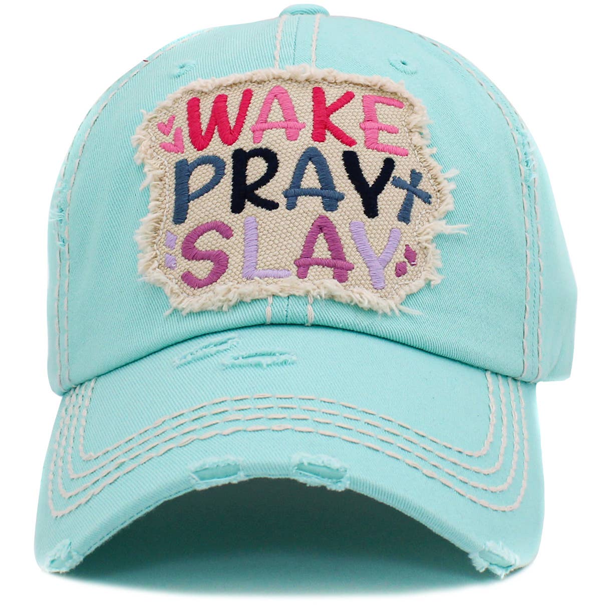 Wake Pray Slay Washed Vintage Ballcap: Grey