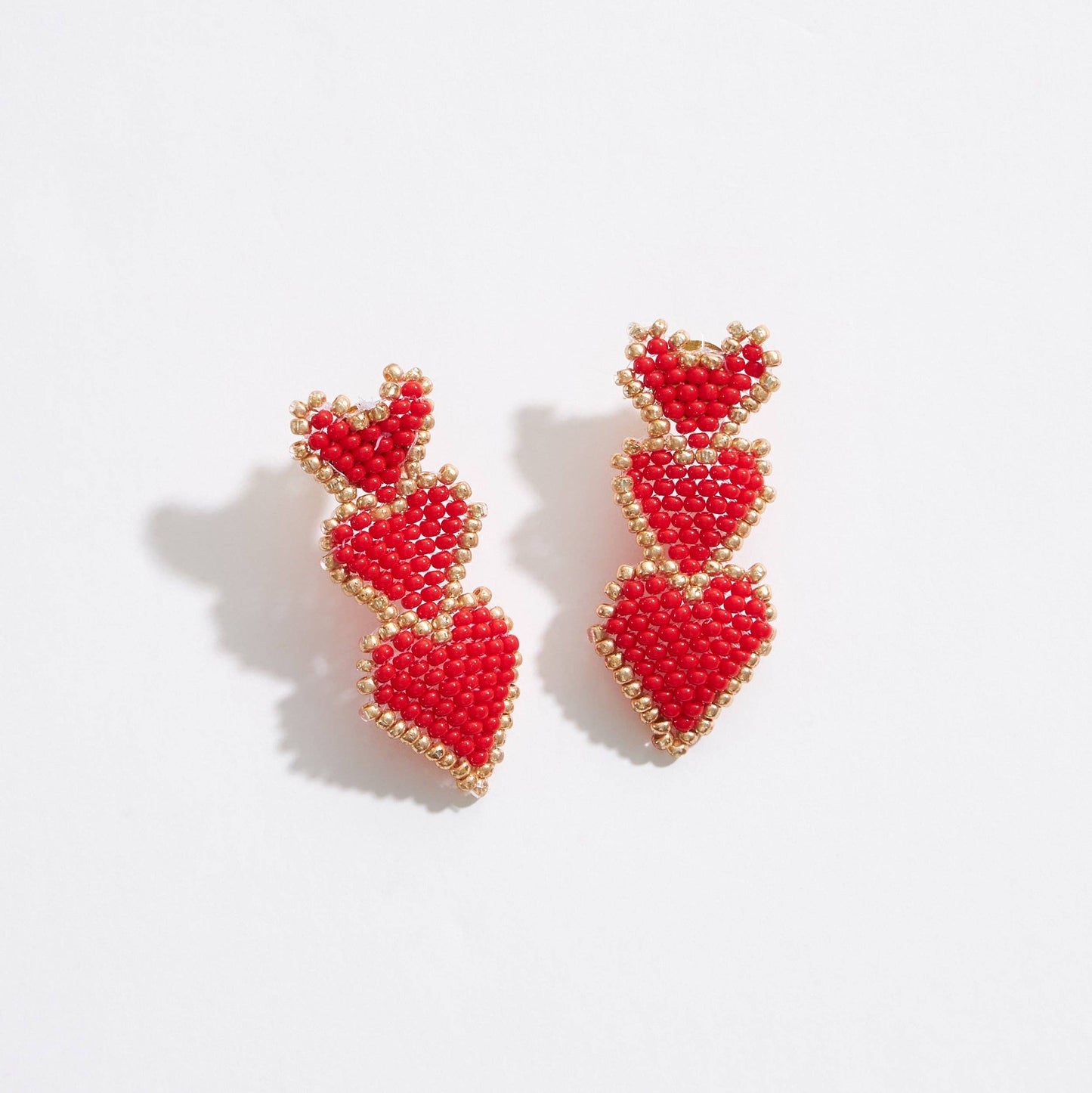 Petite Triple Heart Seed Beads Earring: Pink