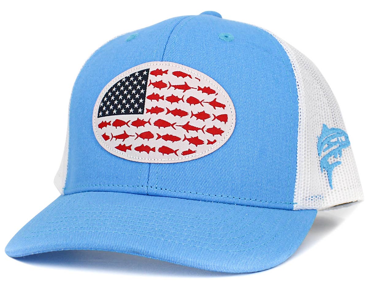 USA Fish Flag Mesh Back Ballcap: BLK-BLK