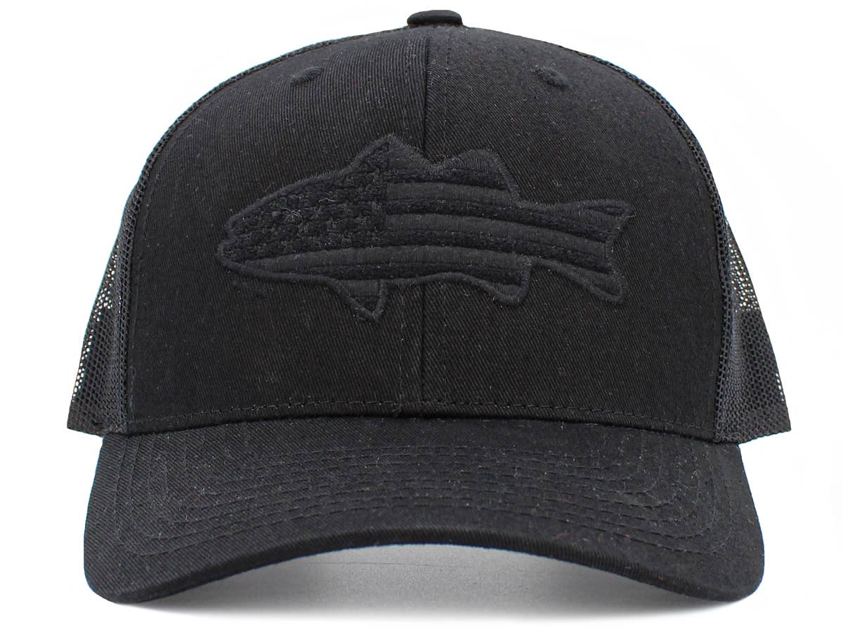 Fish Flag Mesh Back Ballcap: BLK-Dark Grey