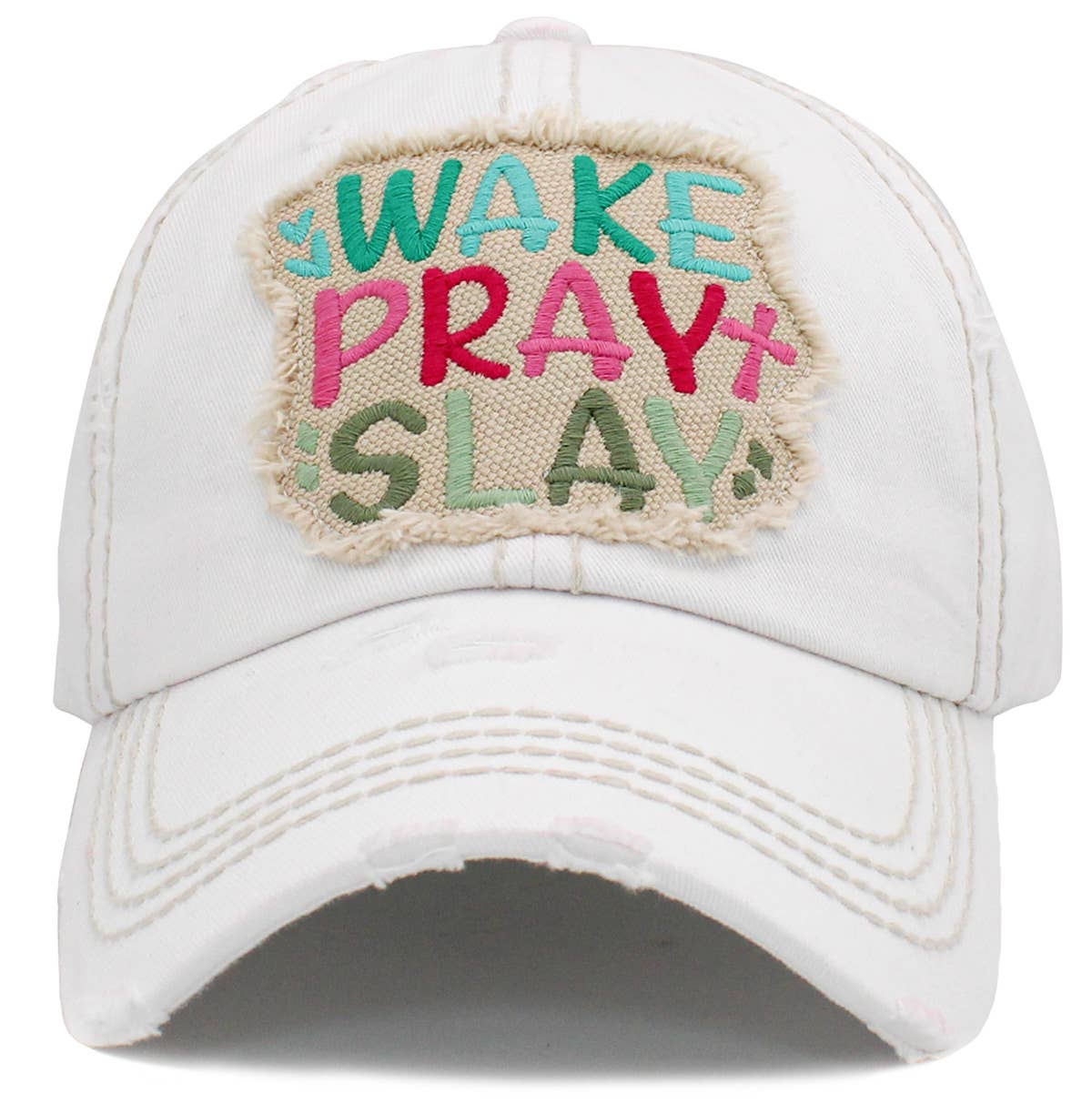 Wake Pray Slay Washed Vintage Ballcap: Grey