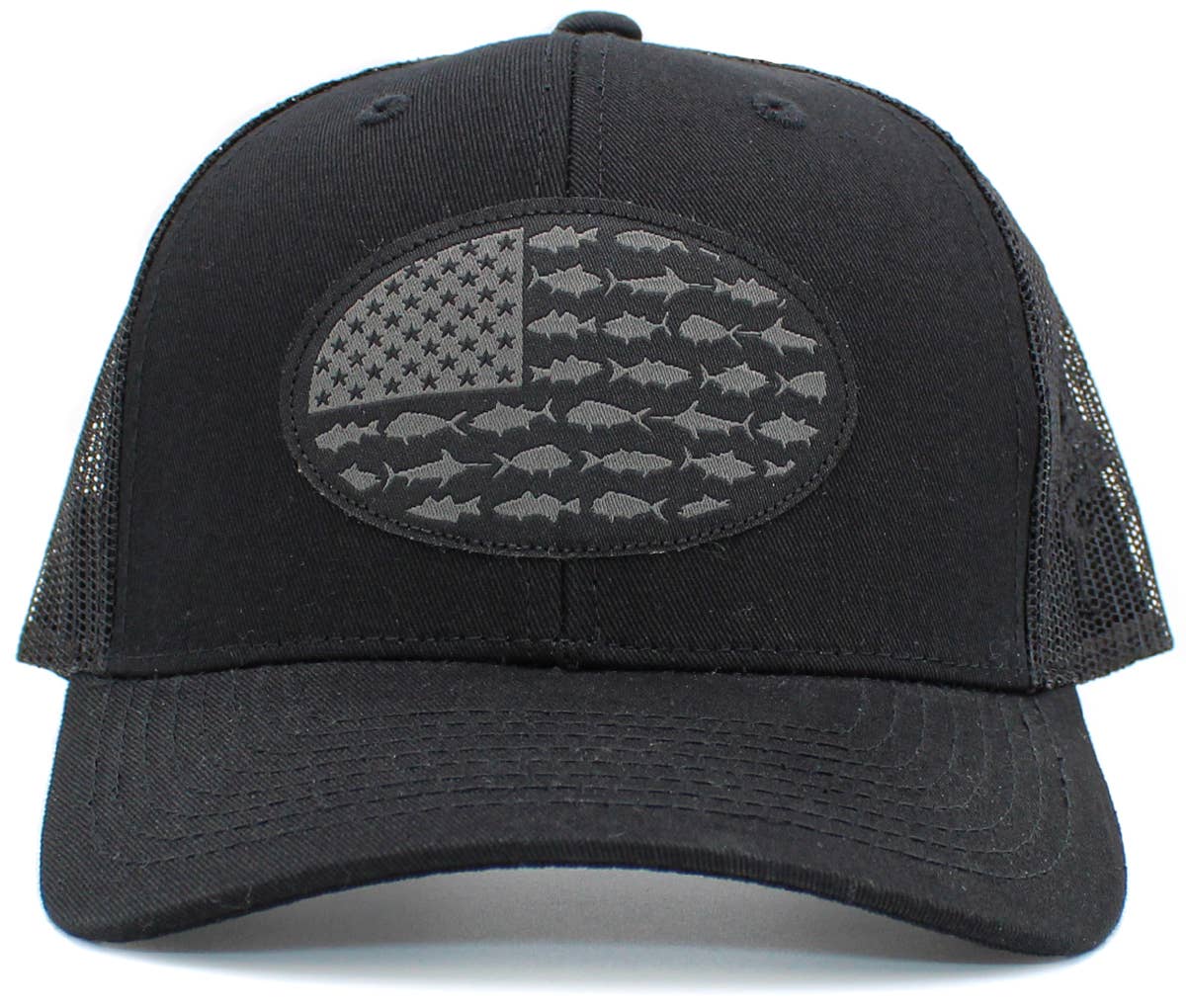 USA Fish Flag Mesh Back Ballcap: BLK-BLK