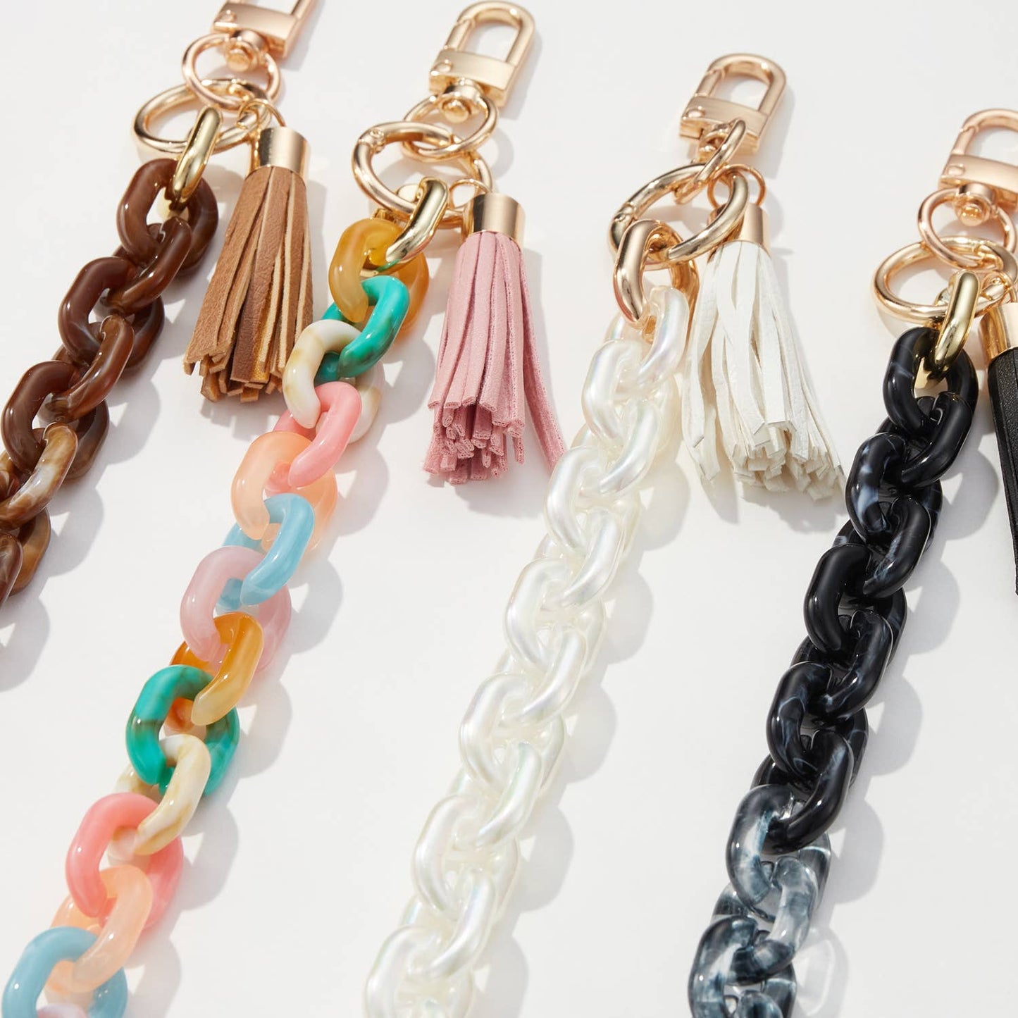 Two Tone Mixed Resin Chain Keychains: WHT