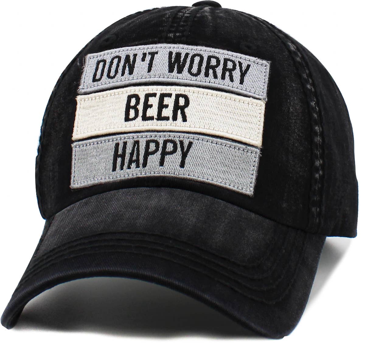 Don't Worry Beer Happy Vintage Ballcap: BLACK