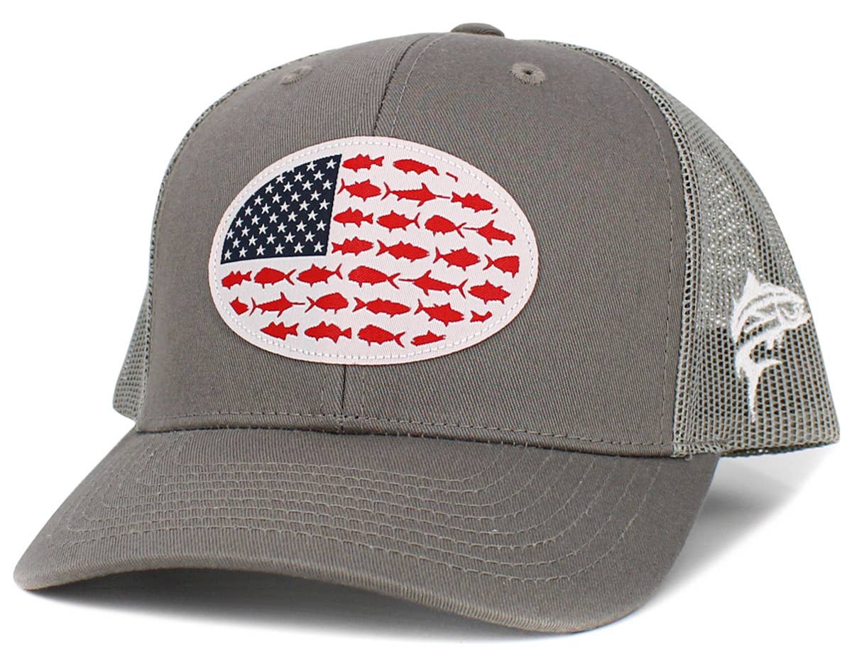 USA Fish Flag Mesh Back Ballcap: BLK-BLK