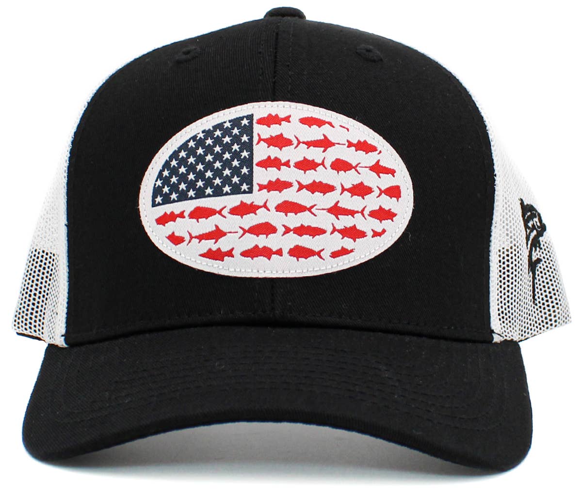 USA Fish Flag Mesh Back Ballcap: BLK-BLK