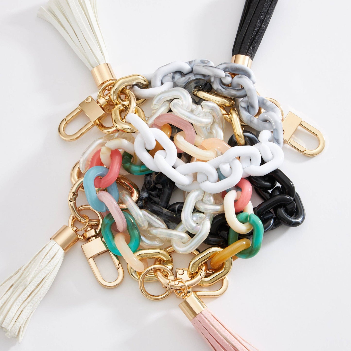 Two Tone Mixed Resin Chain Keychains: WHT