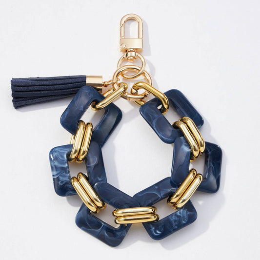 BLUE:  Resin Chunky Chain Bracelet Keychains: BLUE