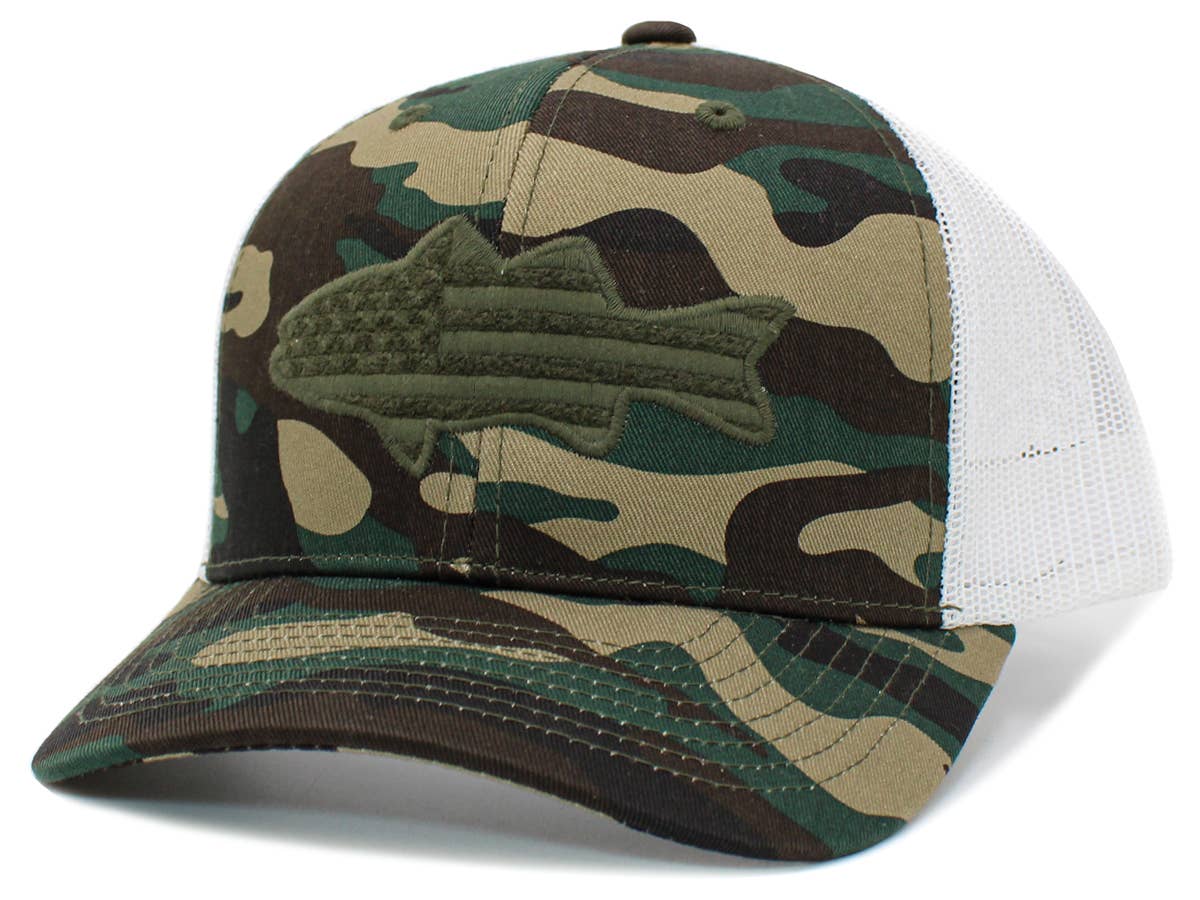 Fish Flag Mesh Back Ballcap: BLK-Dark Grey