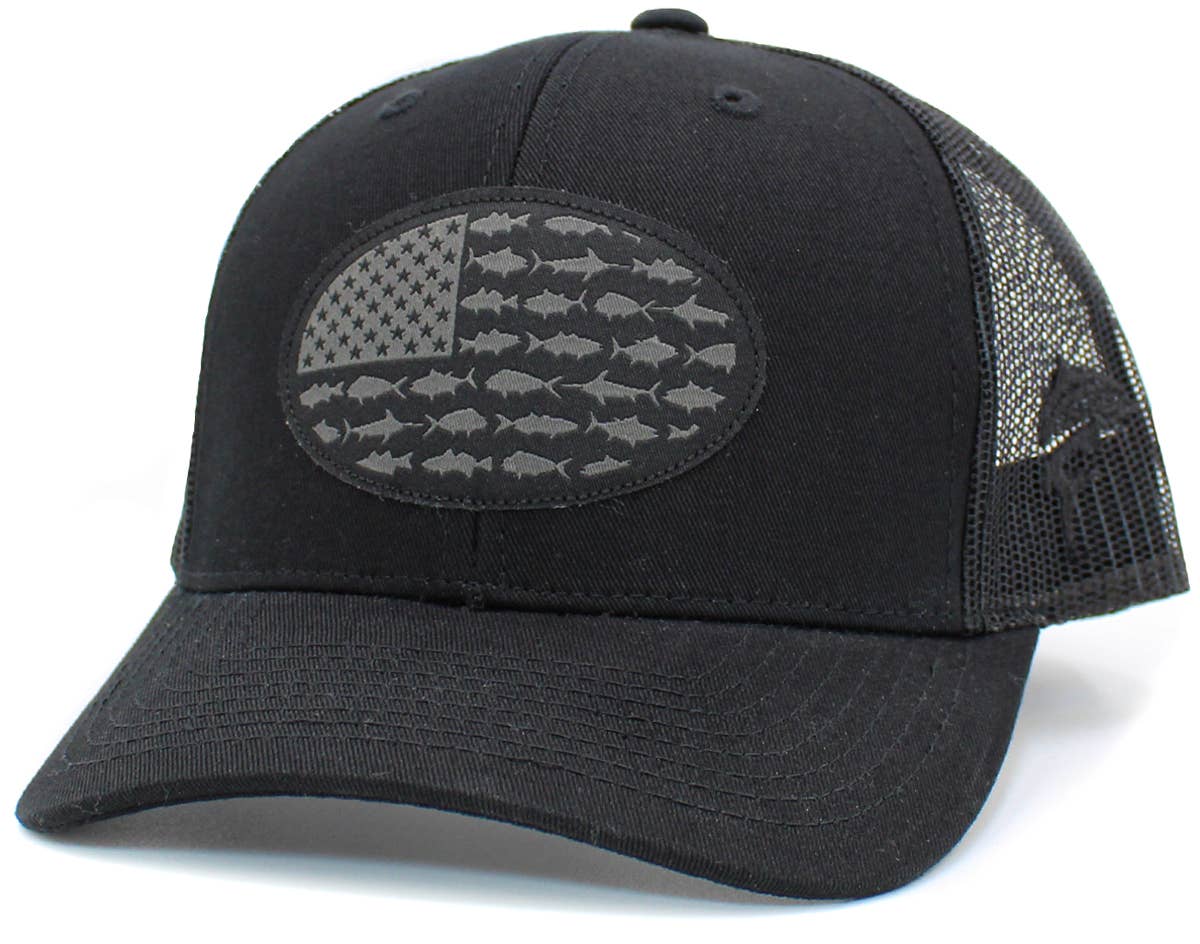 USA Fish Flag Mesh Back Ballcap: Grey/Grey