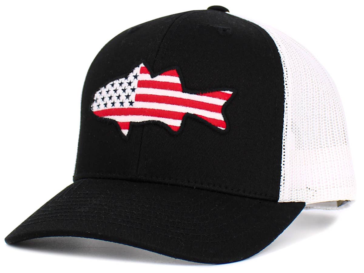 Fish Flag Mesh Back Ballcap: BLK-Dark Grey