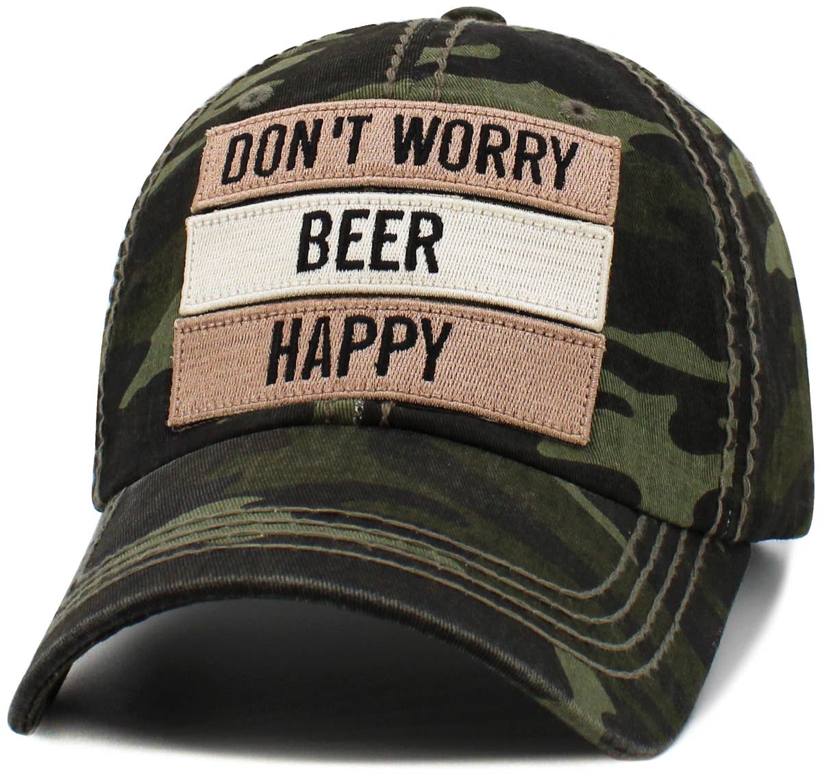 Don't Worry Beer Happy Vintage Ballcap: BLACK