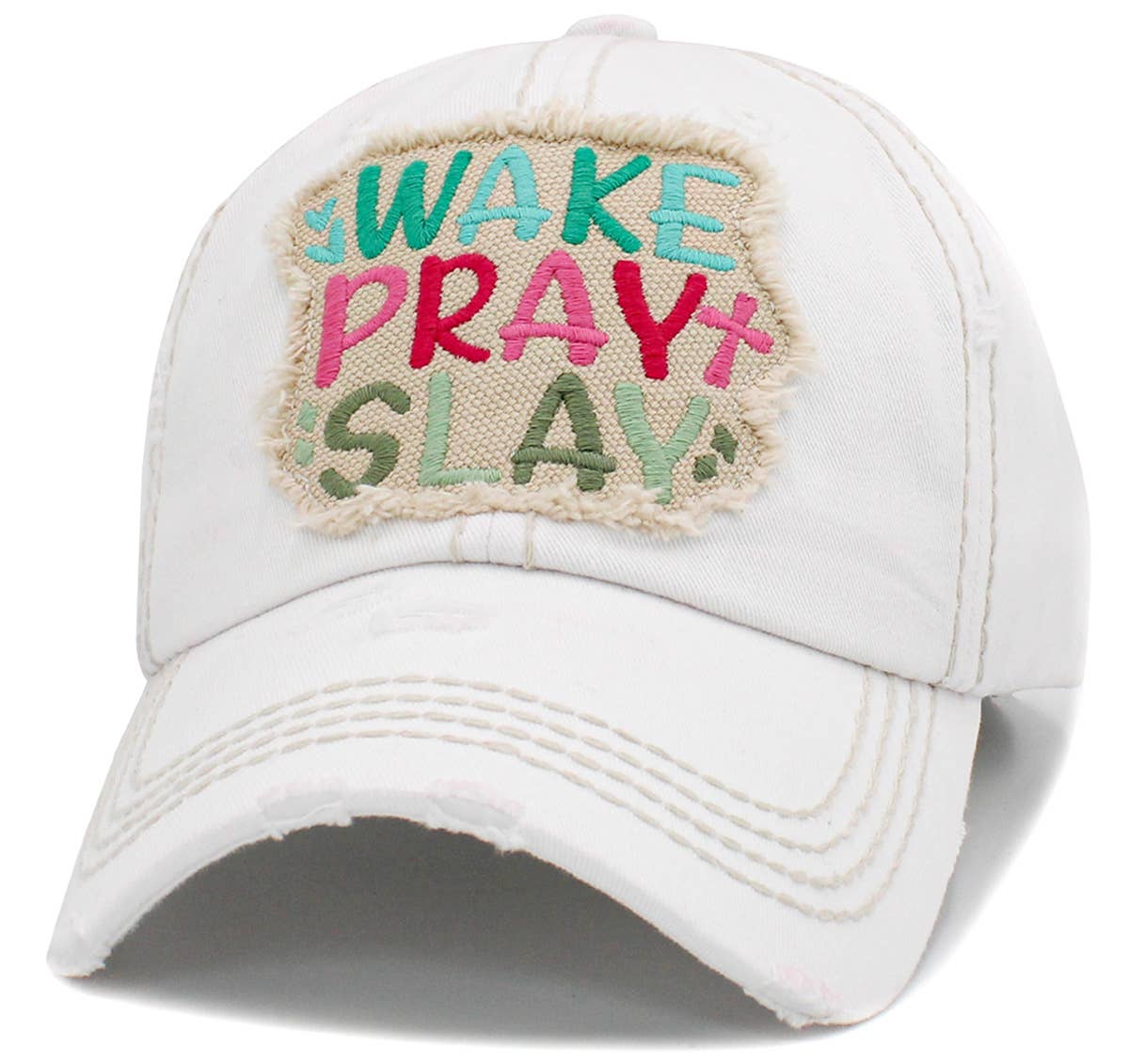 Wake Pray Slay Washed Vintage Ballcap: Grey