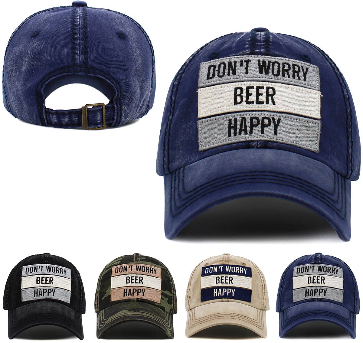 Don't Worry Beer Happy Vintage Ballcap: BLACK