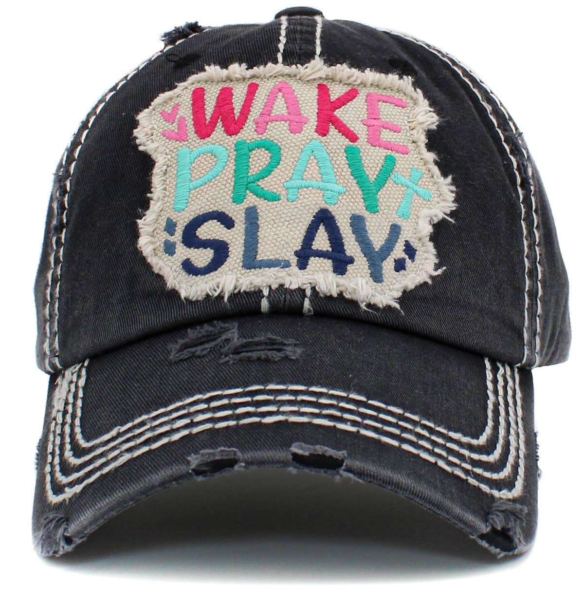 Wake Pray Slay Washed Vintage Ballcap: Grey