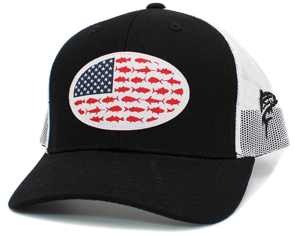 USA Fish Flag Mesh Back Ballcap: BLK-BLK