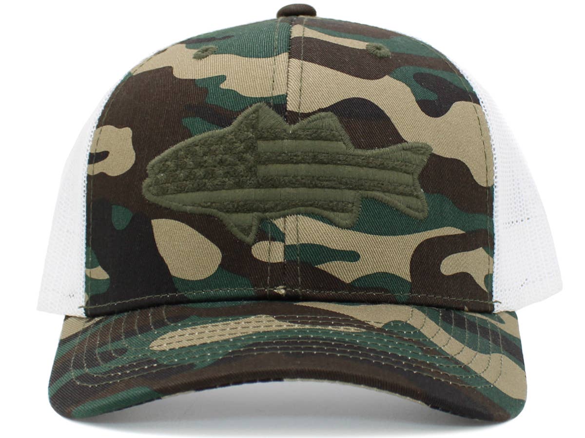 Fish Flag Mesh Back Ballcap: BLK-Dark Grey