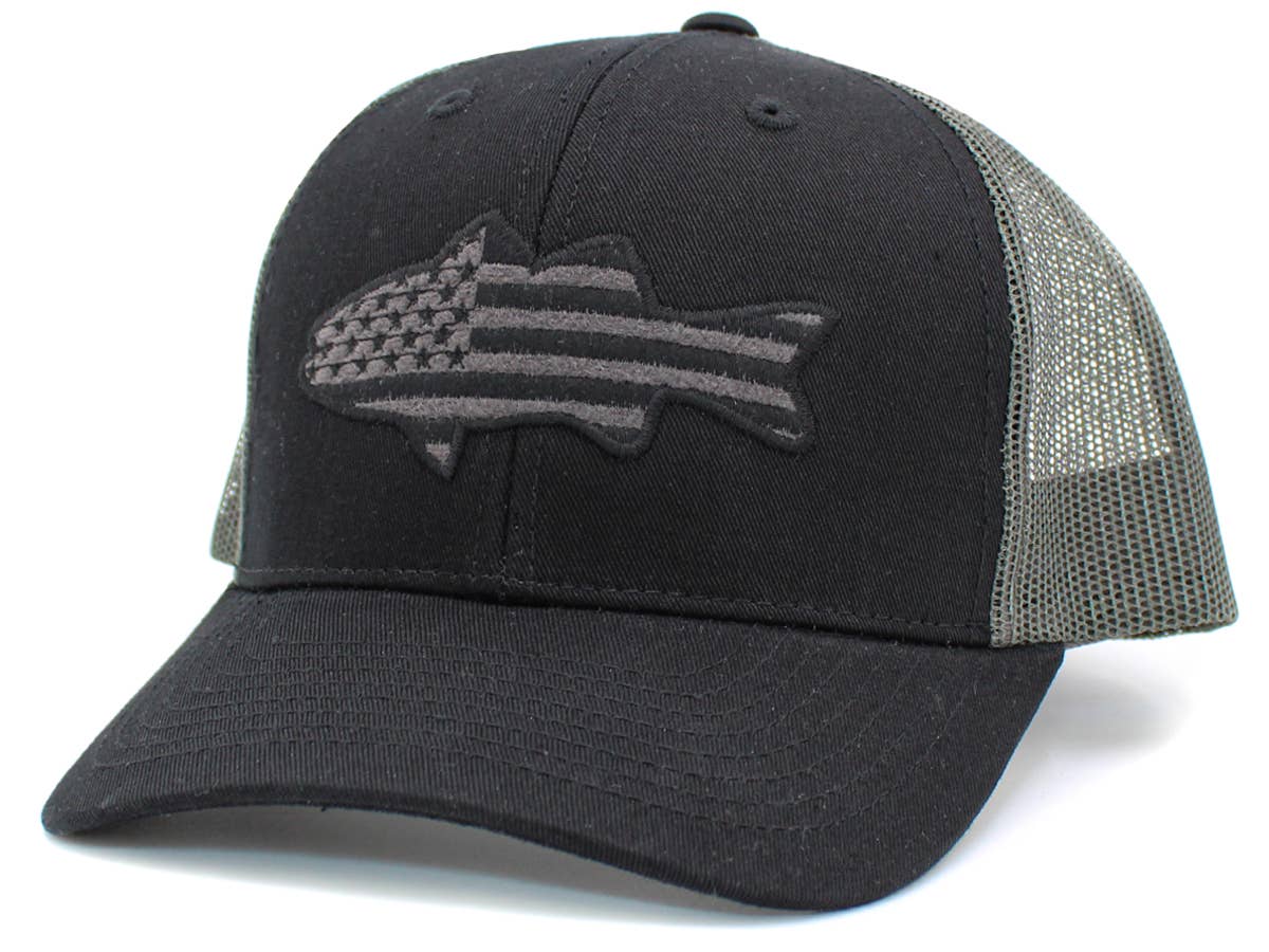 Fish Flag Mesh Back Ballcap: BLK-Dark Grey